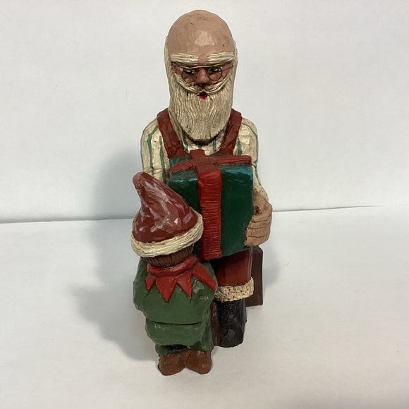Vintage 1989 Zimmerman collectible Santa with elf, signed. Made in Germany - Picture 3 of 9